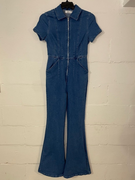 Windsor Pants - Windsor Blue Short Sleeve Denim Jumpsuit with Flared Legs
